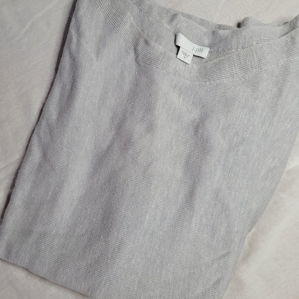 J. Jill Grey Linen Rayon Blend Knit Crewneck Sweater Womens Size Medium